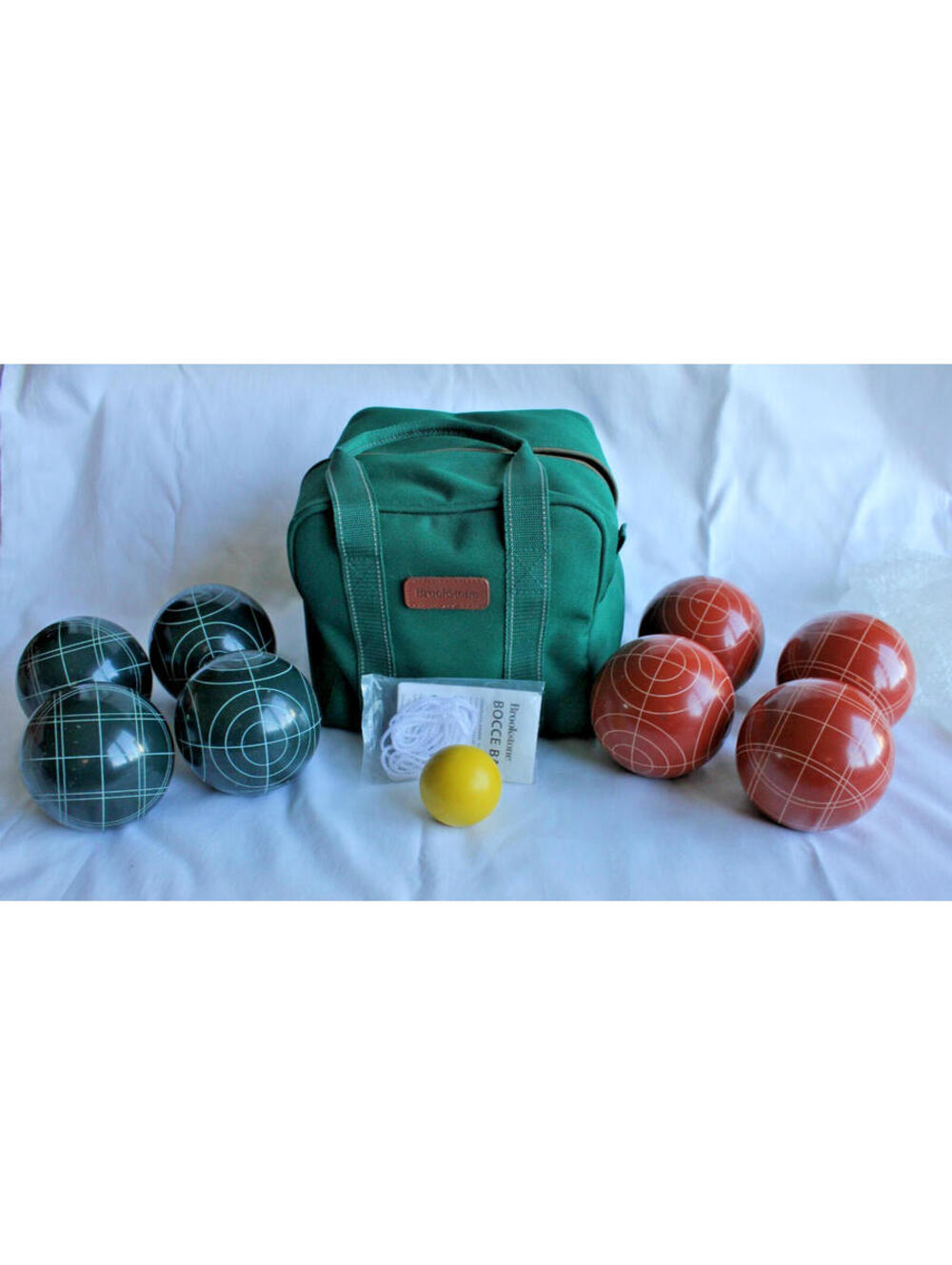 Vintage Brookstone Bocce Ball Set-8 Balls Plus Marker Ball, Bag, Instructions